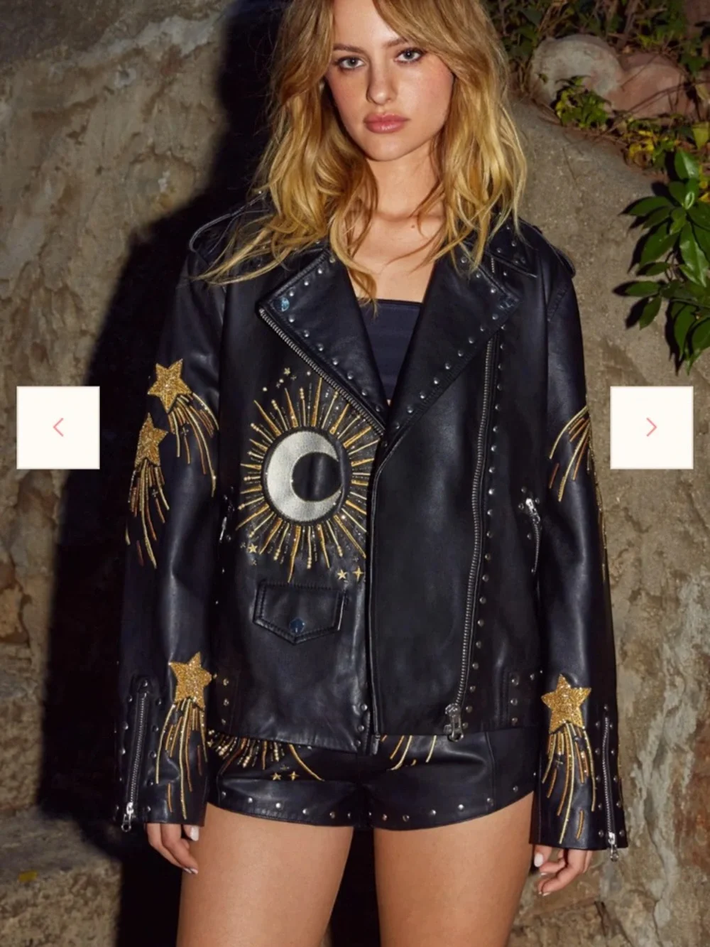 Rare! Celestial Embroidered and Beaded Leather Jacket - Picture 3 of 8